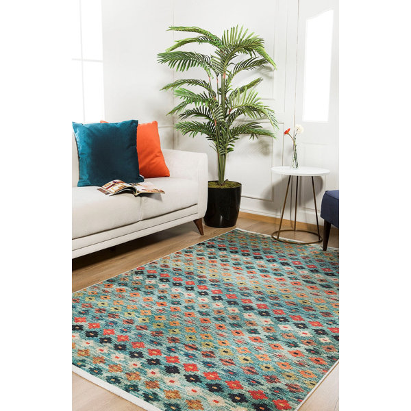 Foundry Select Sarwat Cotton Green Machine Washable Rug Wayfair
